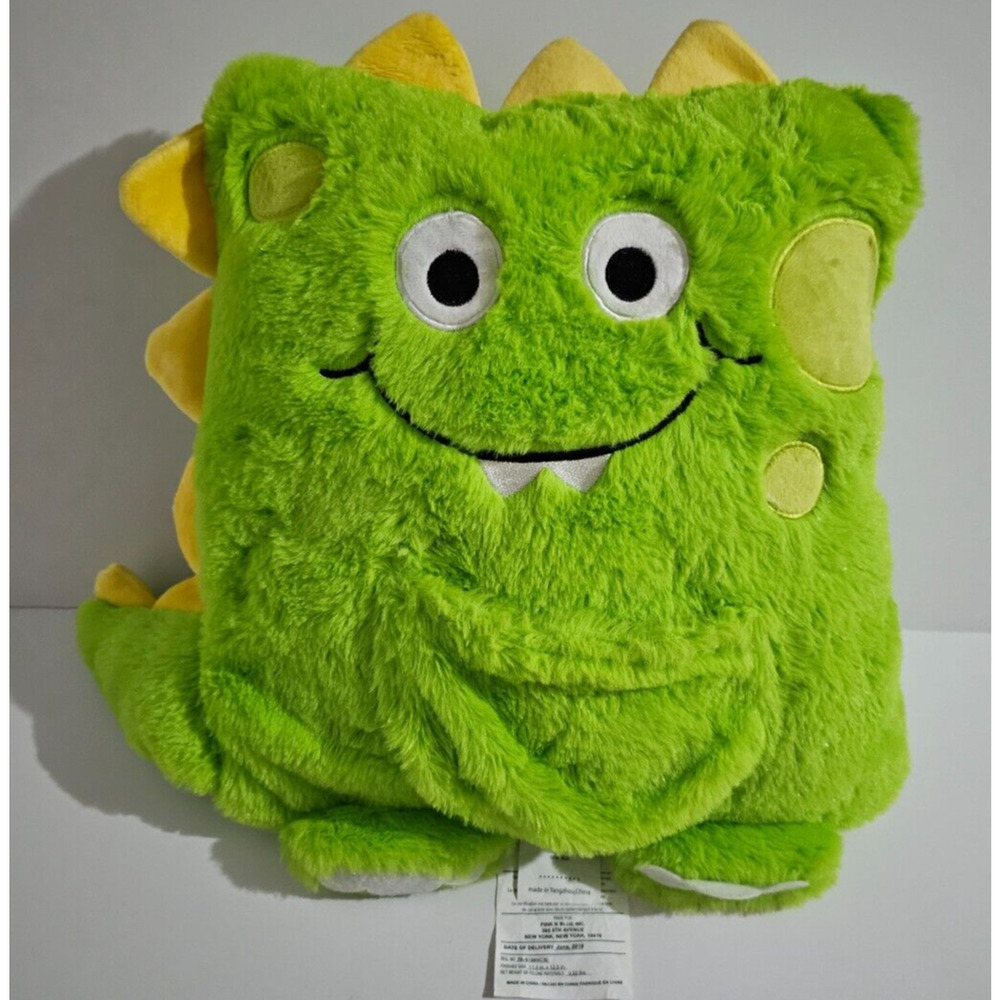 Mother's Promise Square Green Dragon Monster Stuffy with Pocket, Cuddly , Pillow